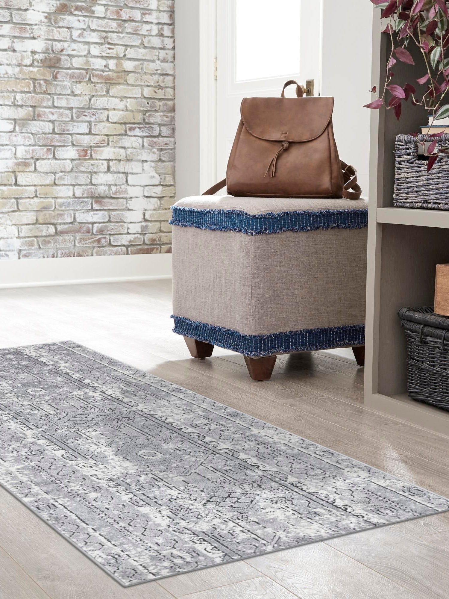 Gray 2' x 6' 1 Portland Runner Area Rug 85% Polypropylene & 15% Polyester Vintage Distressed Traditional Carpet for Home Decor for Sale at Rug Engine
