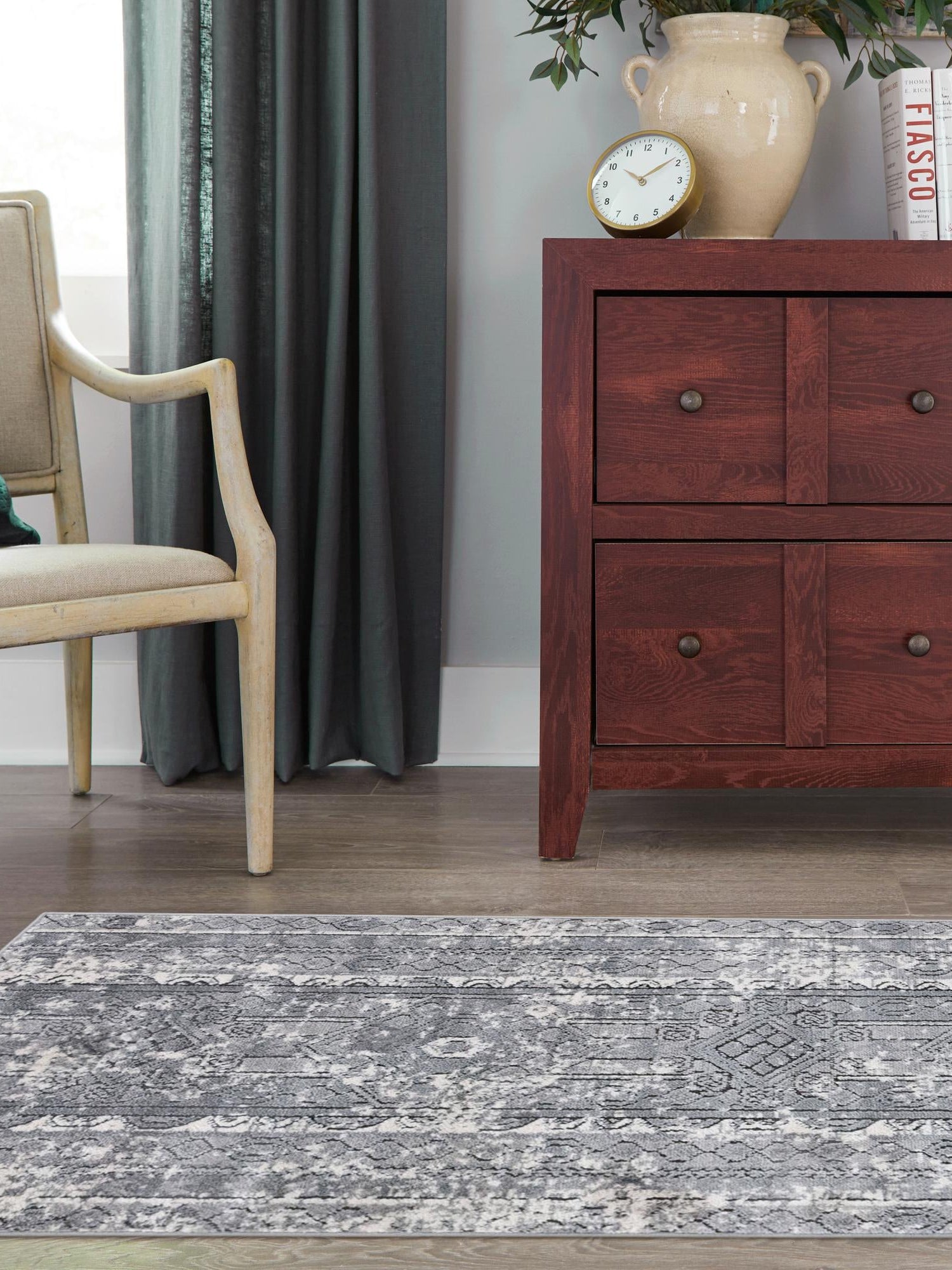 Gray 2' x 6' 1 Portland Runner Area Rug 85% Polypropylene & 15% Polyester Vintage Distressed Traditional Carpet for Home Decor for Sale at Rug Engine