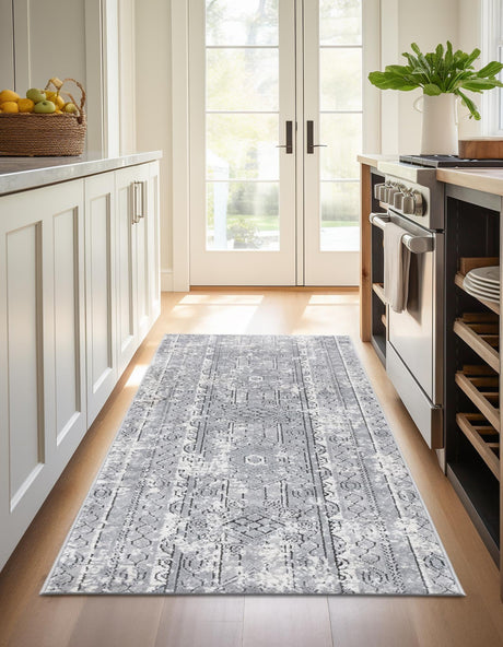Gray 2' x 8' Portland Runner Area Rug 85% Polypropylene & 15% Polyester Vintage Distressed Traditional Carpet for Home Decor for Sale at Rug Engine