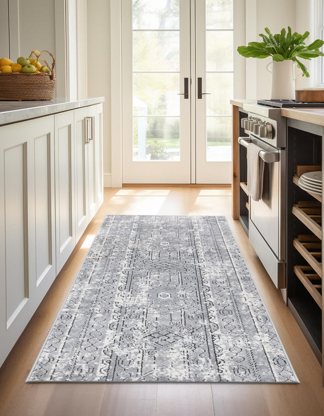 Gray 2' x 8' Portland Runner Area Rug 85% Polypropylene & 15% Polyester Vintage Distressed Traditional Carpet for Home Decor for Sale at Rug Engine