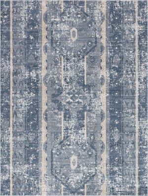Blue 9' x 12' Portland Rectangle Area Rug 85% Polypropylene & 15% Polyester Vintage Distressed Traditional Carpet for Home Decor for Sale at Rug Engine
