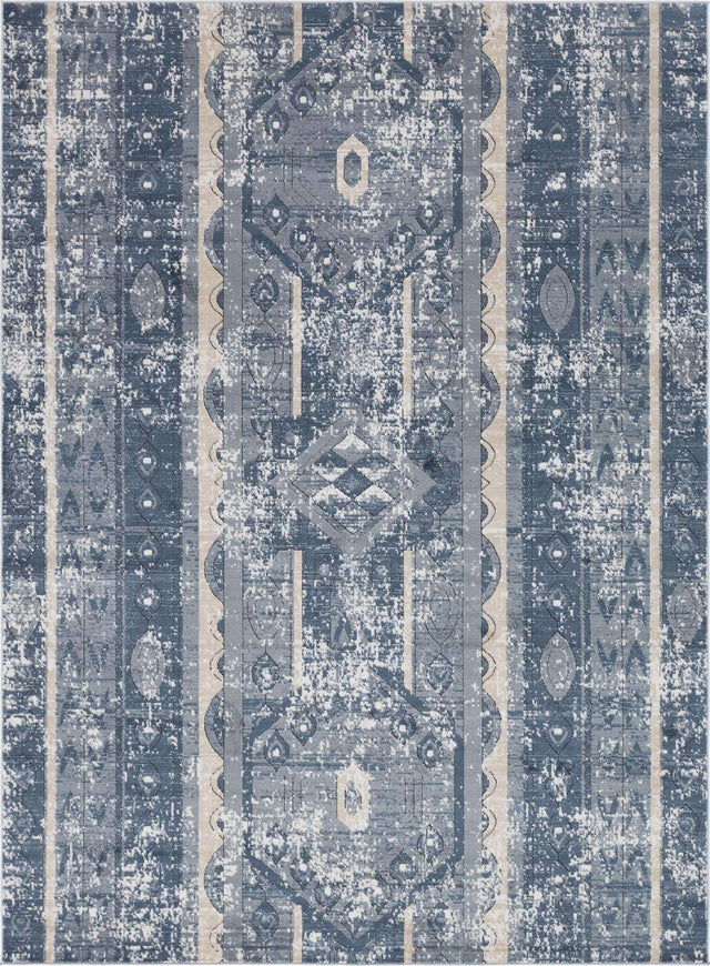 Blue 7' 10 x 11' Portland Rectangle Area Rug 85% Polypropylene & 15% Polyester Vintage Distressed Traditional Carpet for Home Decor for Sale at Rug Engine