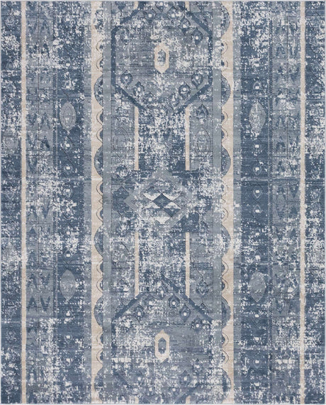 Blue 7' 10 x 10' Portland Rectangle Area Rug 85% Polypropylene & 15% Polyester Vintage Distressed Traditional Carpet for Home Decor for Sale at Rug Engine