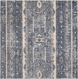 Blue 7' 10 x 7' 10 Portland Square Area Rug 85% Polypropylene & 15% Polyester Vintage Distressed Traditional Carpet for Home Decor for Sale at Rug Engine