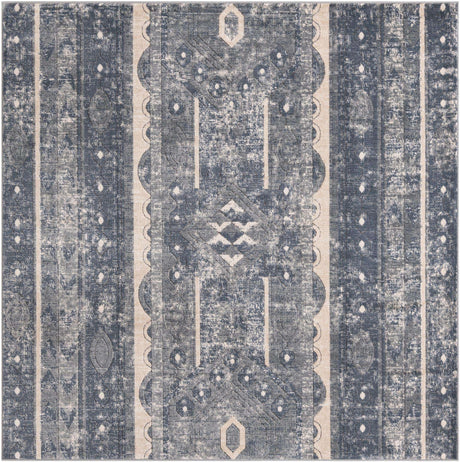 Blue 7' 10 x 7' 10 Portland Square Area Rug 85% Polypropylene & 15% Polyester Vintage Distressed Traditional Carpet for Home Decor for Sale at Rug Engine