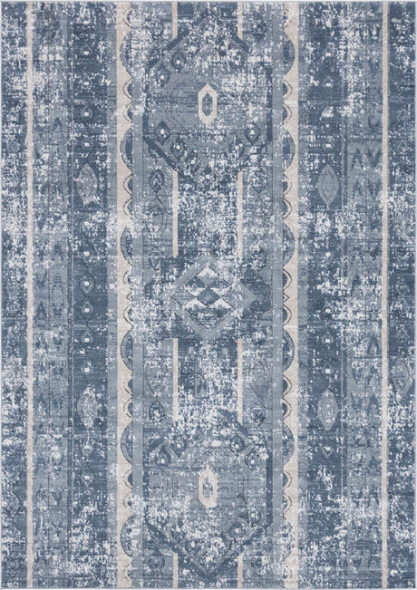 Blue 7' 1 x 10' Portland Rectangle Area Rug 85% Polypropylene & 15% Polyester Vintage Distressed Traditional Carpet for Home Decor for Sale at Rug Engine