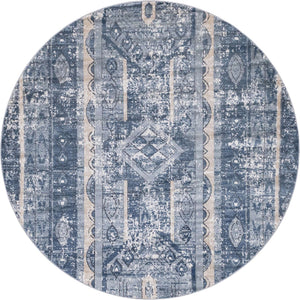 Blue 7' 1 x 7' 1 Portland Round Area Rug 85% Polypropylene & 15% Polyester Vintage Distressed Traditional Carpet for Home Decor for Sale at Rug Engine