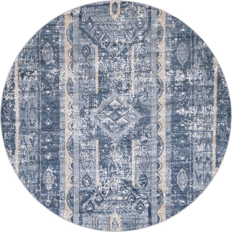 Blue 7' 1 x 7' 1 Portland Round Area Rug 85% Polypropylene & 15% Polyester Vintage Distressed Traditional Carpet for Home Decor for Sale at Rug Engine