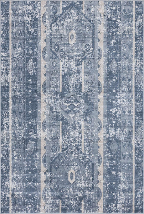 Blue 6' 1 x 9' Portland Rectangle Area Rug 85% Polypropylene & 15% Polyester Vintage Distressed Traditional Carpet for Home Decor for Sale at Rug Engine