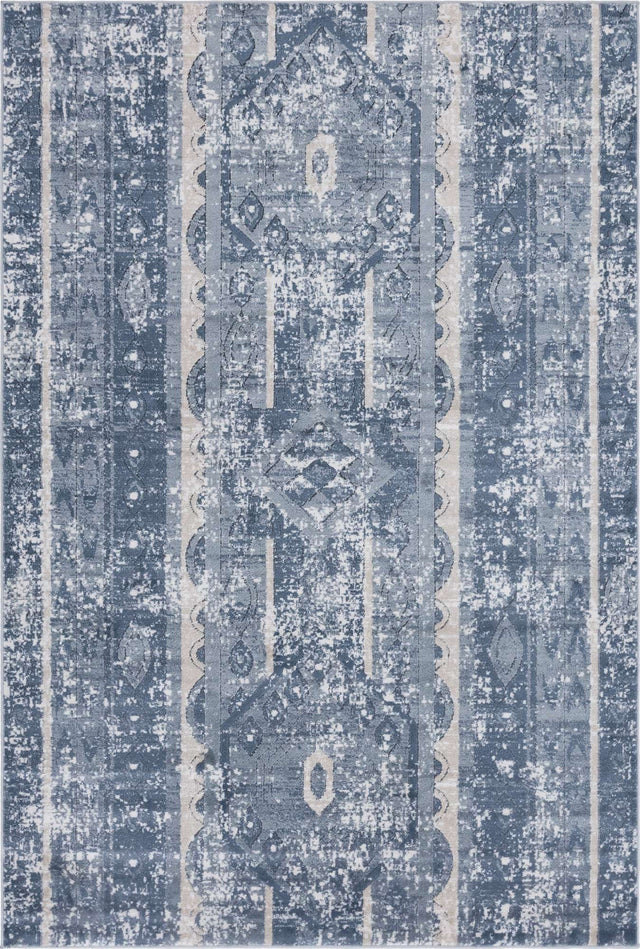 Blue 6' 1 x 9' Portland Rectangle Area Rug 85% Polypropylene & 15% Polyester Vintage Distressed Traditional Carpet for Home Decor for Sale at Rug Engine