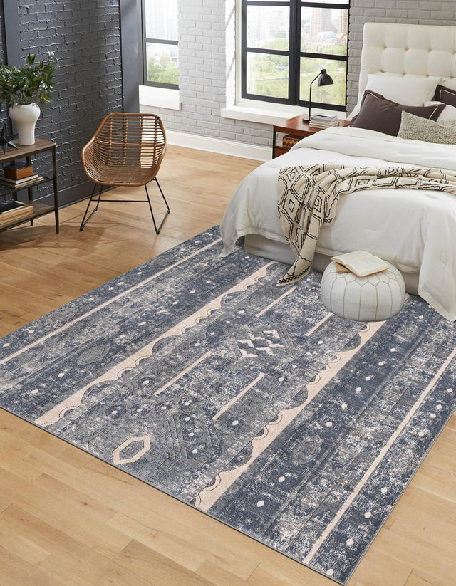 Blue 7' 10 x 7' 10 Portland Square Area Rug 85% Polypropylene & 15% Polyester Vintage Distressed Traditional Carpet for Home Decor for Sale at Rug Engine