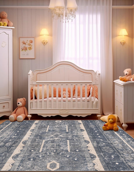 Blue 4' 1 x 4' 1 Portland Square Area Rug 85% Polypropylene & 15% Polyester Vintage Distressed Traditional Carpet for Home Decor for Sale at Rug Engine