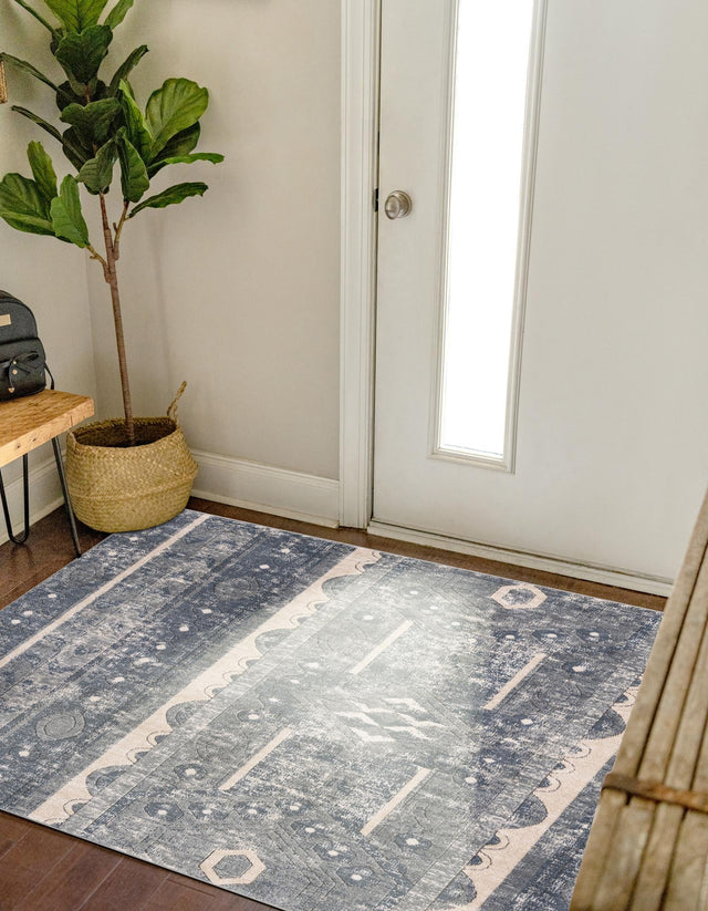 Blue 6' 1 x 6' 1 Portland Square Area Rug 85% Polypropylene & 15% Polyester Vintage Distressed Traditional Carpet for Home Decor for Sale at Rug Engine