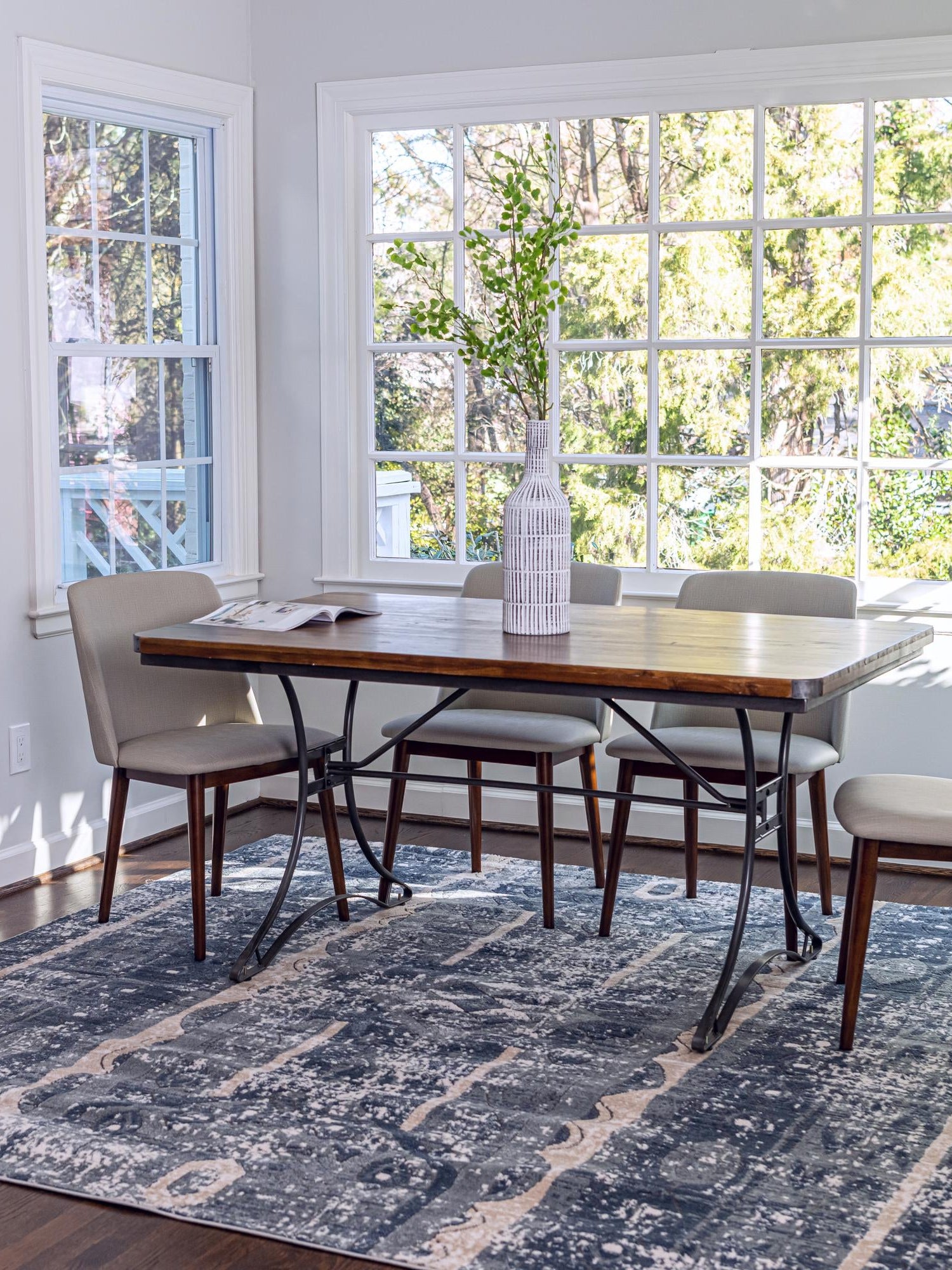 Blue 4' 1 x 4' 1 Portland Square Area Rug 85% Polypropylene & 15% Polyester Vintage Distressed Traditional Carpet for Home Decor for Sale at Rug Engine