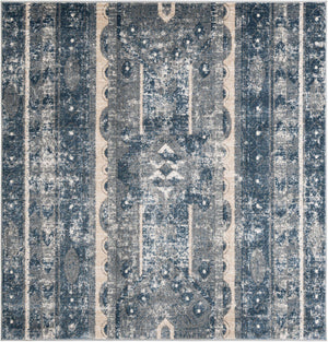 Blue 6' 1 x 6' 1 Portland Square Area Rug 85% Polypropylene & 15% Polyester Vintage Distressed Traditional Carpet for Home Decor for Sale at Rug Engine