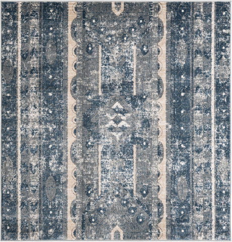 Blue 6' 1 x 6' 1 Portland Square Area Rug 85% Polypropylene & 15% Polyester Vintage Distressed Traditional Carpet for Home Decor for Sale at Rug Engine
