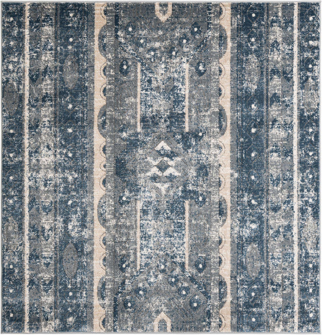 Blue 6' 1 x 6' 1 Portland Square Area Rug 85% Polypropylene & 15% Polyester Vintage Distressed Traditional Carpet for Home Decor for Sale at Rug Engine