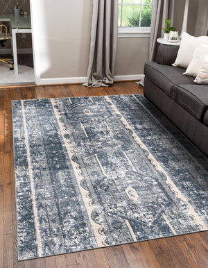 Blue 4' 1 x 6' 1 Portland Rectangle Area Rug 85% Polypropylene & 15% Polyester Vintage Distressed Traditional Carpet for Home Decor for Sale at Rug Engine