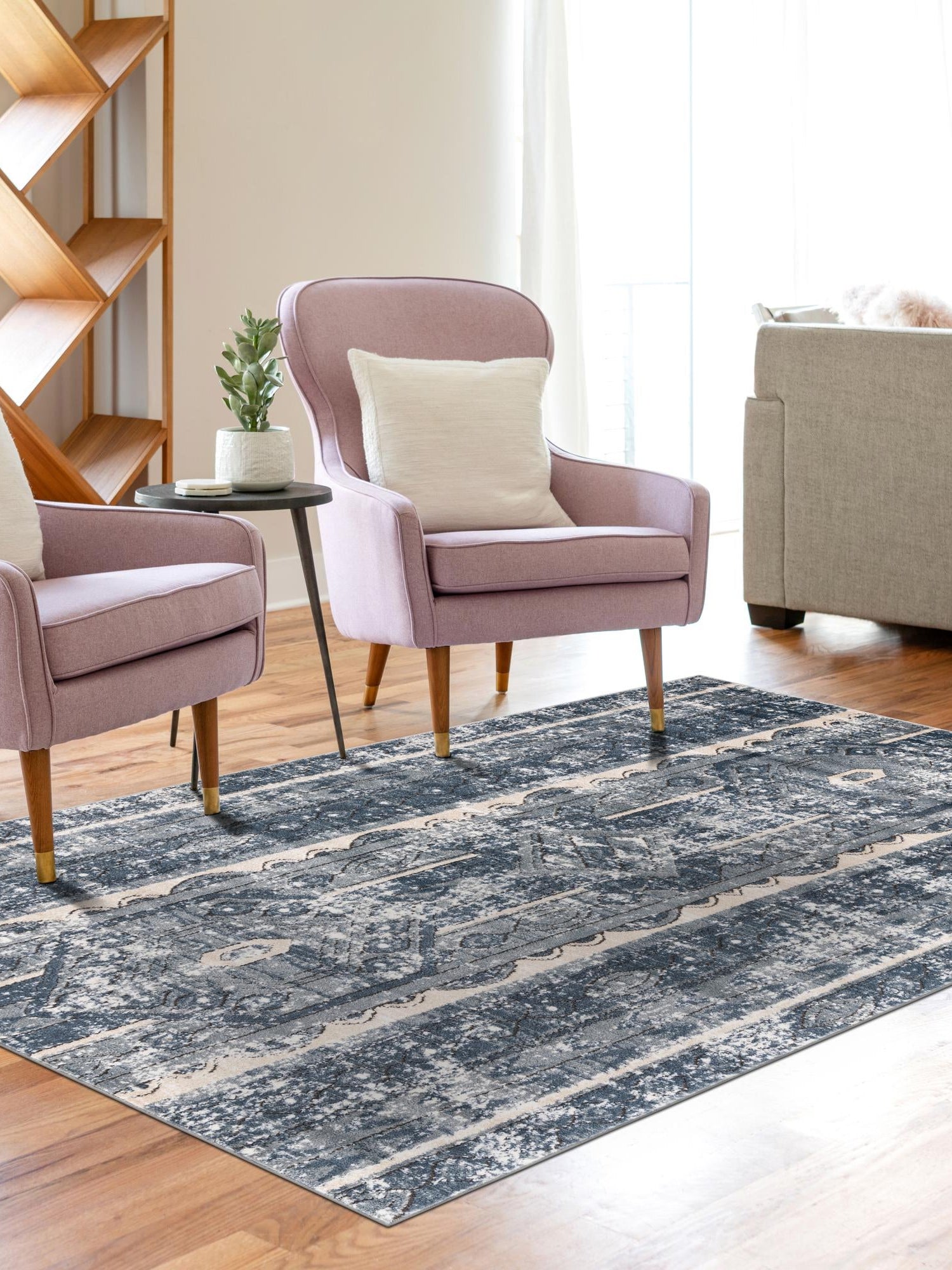 Blue 4' 1 x 6' 1 Portland Rectangle Area Rug 85% Polypropylene & 15% Polyester Vintage Distressed Traditional Carpet for Home Decor for Sale at Rug Engine