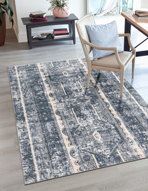 Blue 4' 1 x 6' 1 Portland Rectangle Area Rug 85% Polypropylene & 15% Polyester Vintage Distressed Traditional Carpet for Home Decor for Sale at Rug Engine