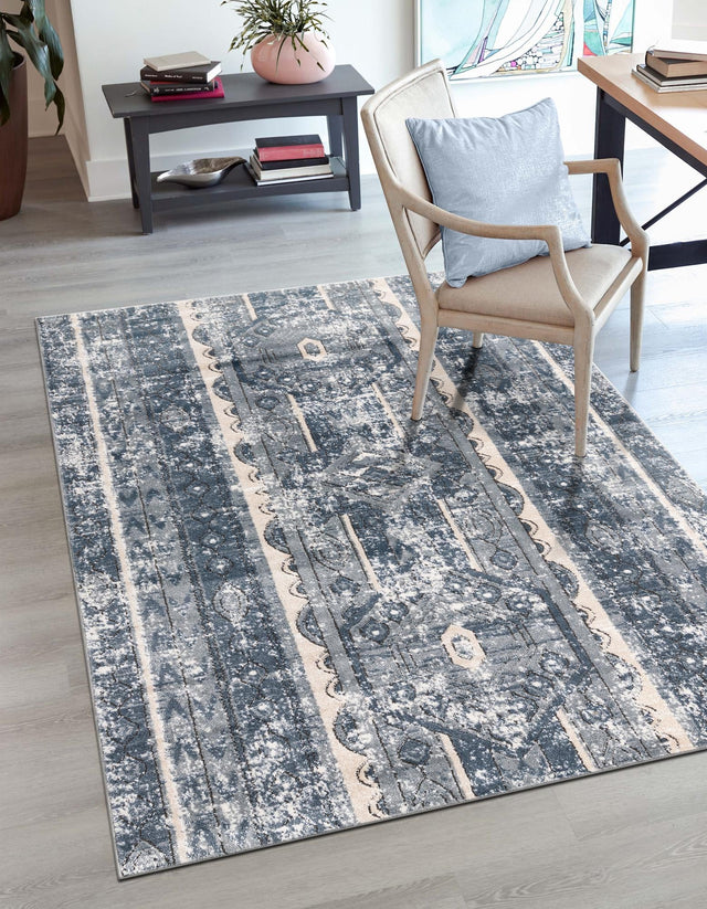 Blue 4' 1 x 6' 1 Portland Rectangle Area Rug 85% Polypropylene & 15% Polyester Vintage Distressed Traditional Carpet for Home Decor for Sale at Rug Engine