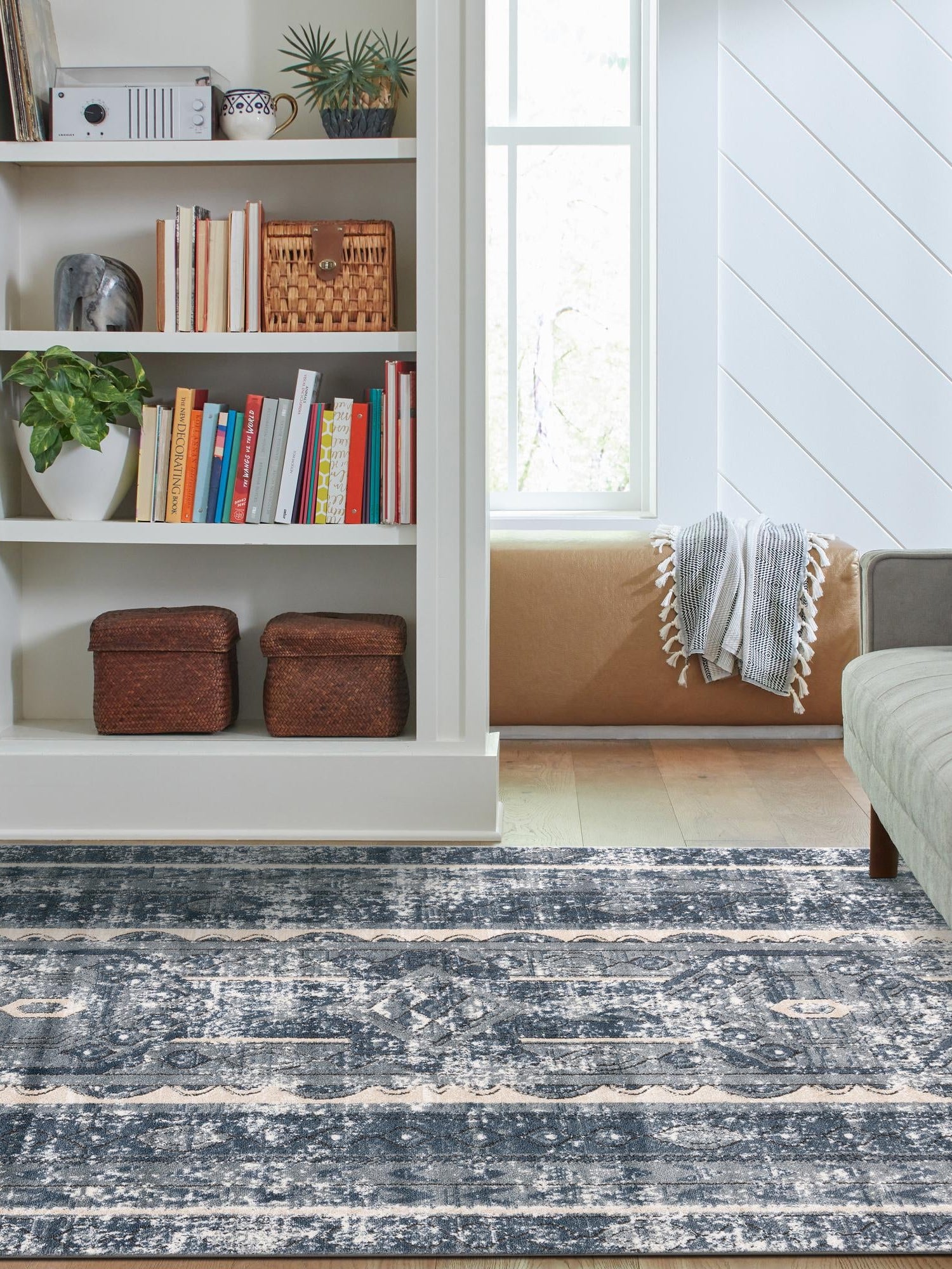 Blue 4' 1 x 6' 1 Portland Rectangle Area Rug 85% Polypropylene & 15% Polyester Vintage Distressed Traditional Carpet for Home Decor for Sale at Rug Engine