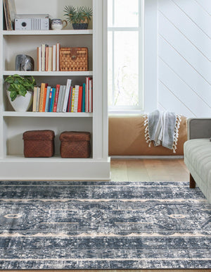 Blue 4' 1 x 6' 1 Portland Rectangle Area Rug 85% Polypropylene & 15% Polyester Vintage Distressed Traditional Carpet for Home Decor for Sale at Rug Engine