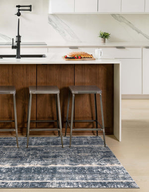 Blue 4' 1 x 6' 1 Portland Rectangle Area Rug 85% Polypropylene & 15% Polyester Vintage Distressed Traditional Carpet for Home Decor for Sale at Rug Engine
