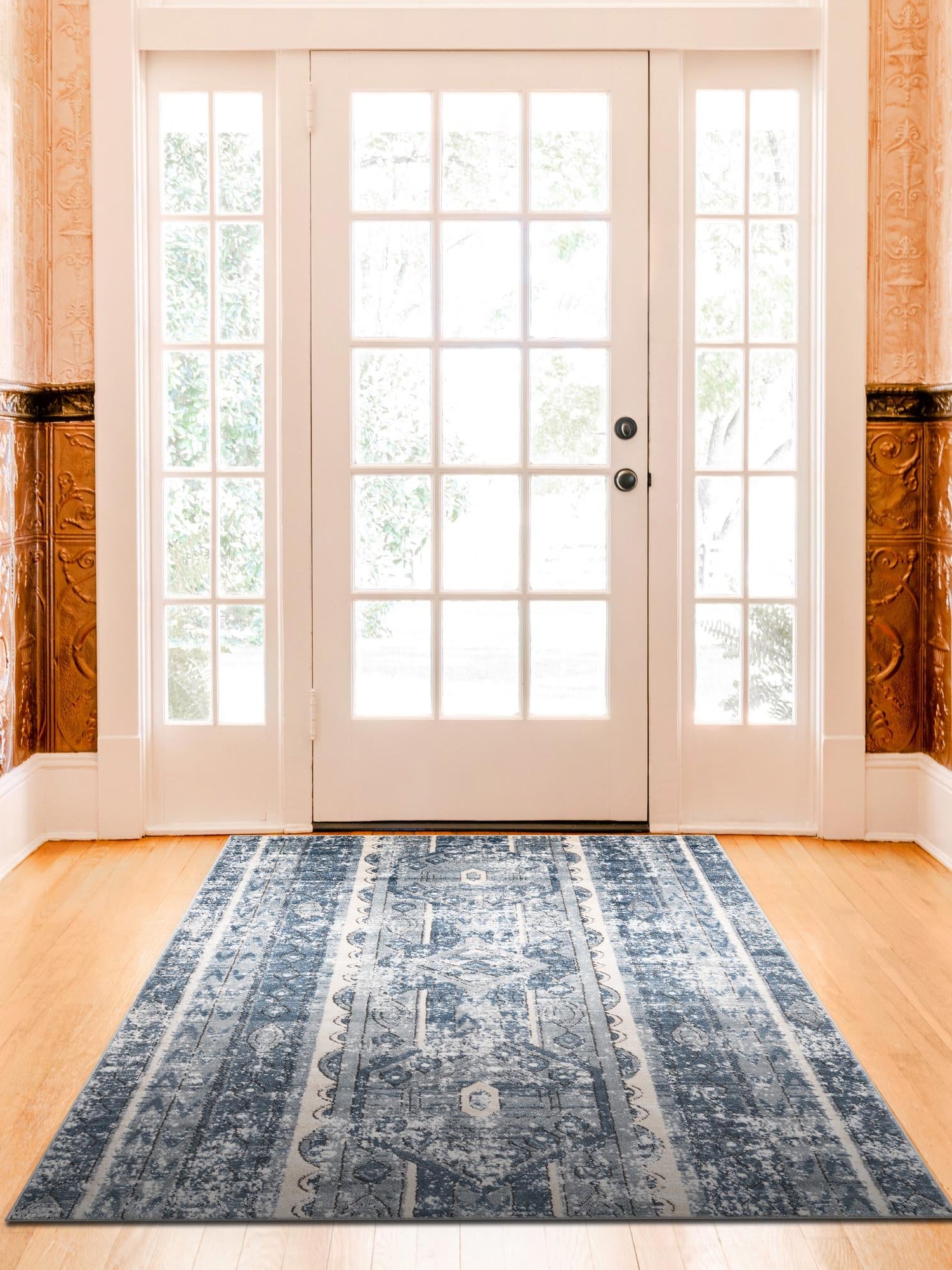 Blue 4' 1 x 6' 1 Portland Rectangle Area Rug 85% Polypropylene & 15% Polyester Vintage Distressed Traditional Carpet for Home Decor for Sale at Rug Engine