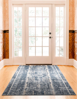 Blue 4' 1 x 6' 1 Portland Rectangle Area Rug 85% Polypropylene & 15% Polyester Vintage Distressed Traditional Carpet for Home Decor for Sale at Rug Engine