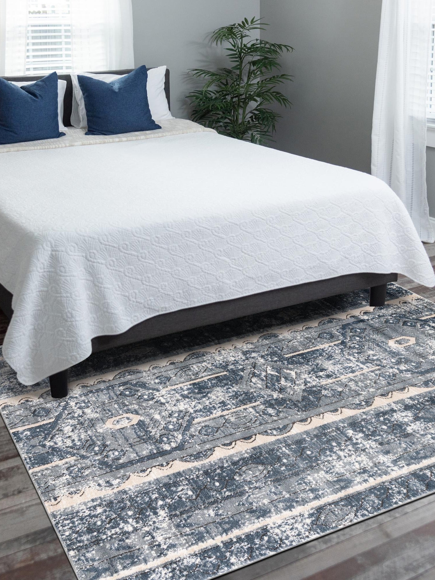 Blue 4' 1 x 6' 1 Portland Rectangle Area Rug 85% Polypropylene & 15% Polyester Vintage Distressed Traditional Carpet for Home Decor for Sale at Rug Engine