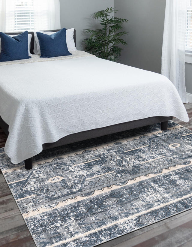 Blue 4' 1 x 6' 1 Portland Rectangle Area Rug 85% Polypropylene & 15% Polyester Vintage Distressed Traditional Carpet for Home Decor for Sale at Rug Engine