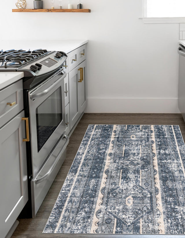 Blue 10' x 14' 1 Portland Rectangle Area Rug 85% Polypropylene & 15% Polyester Vintage Distressed Traditional Carpet for Home Decor for Sale at Rug Engine