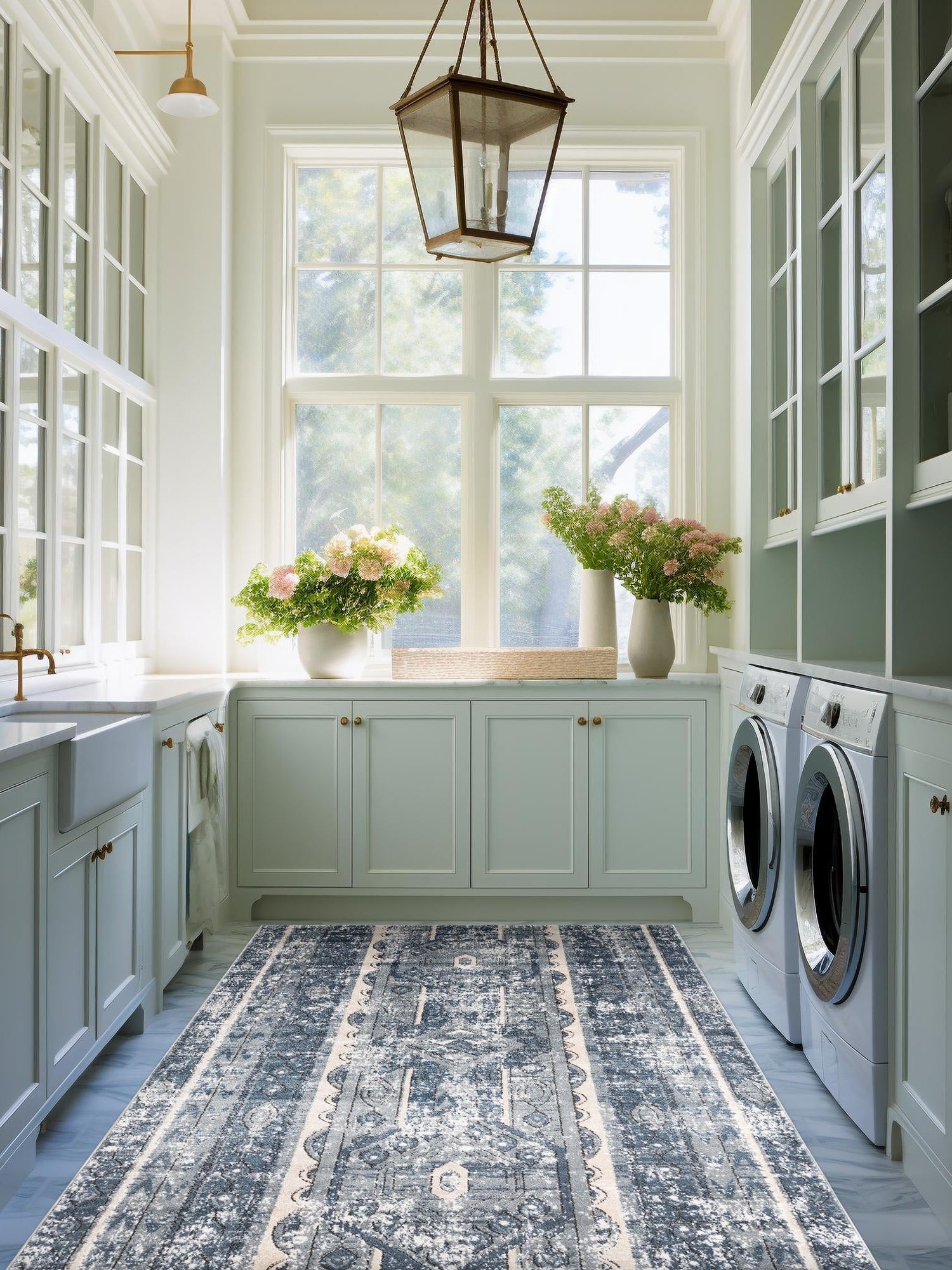 Blue 4' 1 x 6' 1 Portland Rectangle Area Rug 85% Polypropylene & 15% Polyester Vintage Distressed Traditional Carpet for Home Decor for Sale at Rug Engine