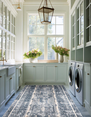 Blue 4' 1 x 6' 1 Portland Rectangle Area Rug 85% Polypropylene & 15% Polyester Vintage Distressed Traditional Carpet for Home Decor for Sale at Rug Engine
