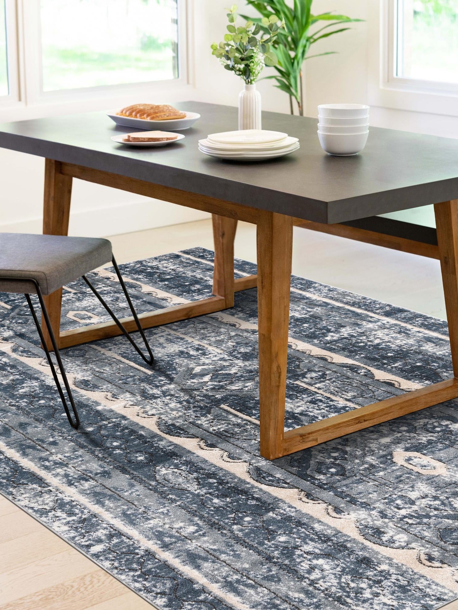 Blue 4' 1 x 6' 1 Portland Rectangle Area Rug 85% Polypropylene & 15% Polyester Vintage Distressed Traditional Carpet for Home Decor for Sale at Rug Engine