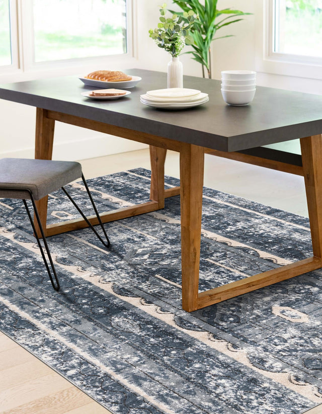 Blue 4' 1 x 6' 1 Portland Rectangle Area Rug 85% Polypropylene & 15% Polyester Vintage Distressed Traditional Carpet for Home Decor for Sale at Rug Engine