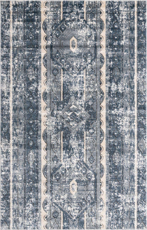 Blue 5' 3 x 8' Portland Rectangle Area Rug 85% Polypropylene & 15% Polyester Vintage Distressed Traditional Carpet for Home Decor for Sale at Rug Engine