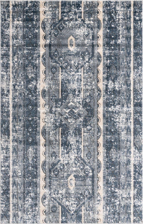 Blue 5' 3 x 8' Portland Rectangle Area Rug 85% Polypropylene & 15% Polyester Vintage Distressed Traditional Carpet for Home Decor for Sale at Rug Engine