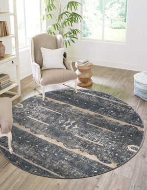 Blue 3' 1 x 3' 1 Portland Round Area Rug 85% Polypropylene & 15% Polyester Vintage Distressed Traditional Carpet for Home Decor for Sale at Rug Engine