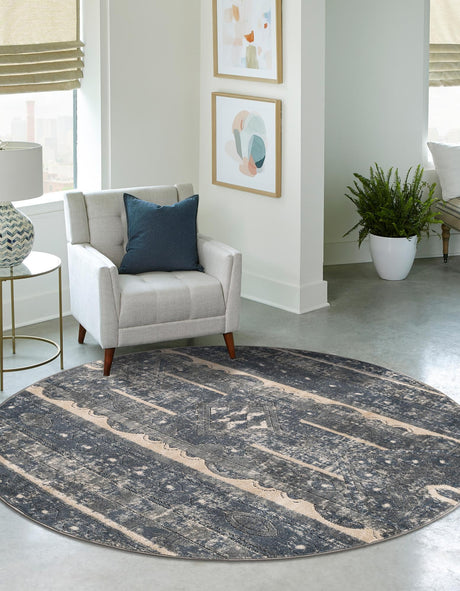 Blue 3' 1 x 3' 1 Portland Round Area Rug 85% Polypropylene & 15% Polyester Vintage Distressed Traditional Carpet for Home Decor for Sale at Rug Engine