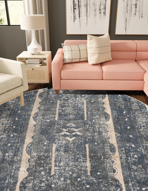 Blue 3' 1 x 3' 1 Portland Round Area Rug 85% Polypropylene & 15% Polyester Vintage Distressed Traditional Carpet for Home Decor for Sale at Rug Engine