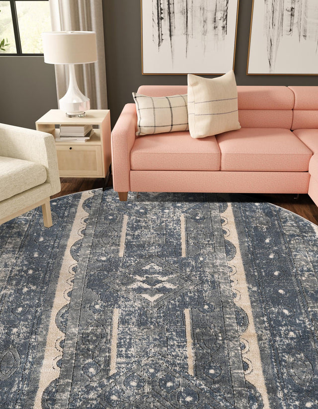 Blue 3' 1 x 3' 1 Portland Round Area Rug 85% Polypropylene & 15% Polyester Vintage Distressed Traditional Carpet for Home Decor for Sale at Rug Engine