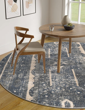 Blue 3' 1 x 3' 1 Portland Round Area Rug 85% Polypropylene & 15% Polyester Vintage Distressed Traditional Carpet for Home Decor for Sale at Rug Engine