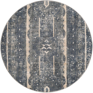 Blue 5' 3 x 5' 3 Portland Round Area Rug 85% Polypropylene & 15% Polyester Vintage Distressed Traditional Carpet for Home Decor for Sale at Rug Engine
