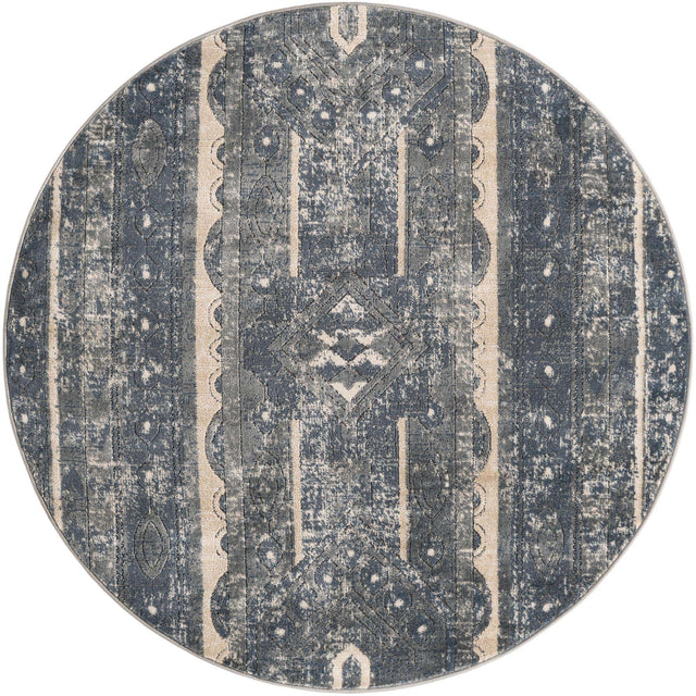 Blue 5' 3 x 5' 3 Portland Round Area Rug 85% Polypropylene & 15% Polyester Vintage Distressed Traditional Carpet for Home Decor for Sale at Rug Engine