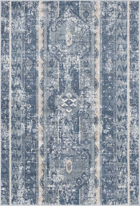 Blue 4' 1 x 6' 1 Portland Rectangle Area Rug 85% Polypropylene & 15% Polyester Vintage Distressed Traditional Carpet for Home Decor for Sale at Rug Engine