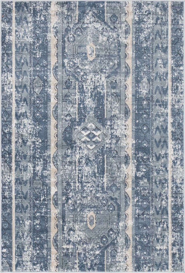 Blue 4' 1 x 6' 1 Portland Rectangle Area Rug 85% Polypropylene & 15% Polyester Vintage Distressed Traditional Carpet for Home Decor for Sale at Rug Engine