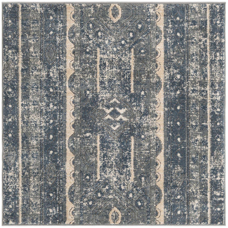 Blue 4' 1 x 4' 1 Portland Square Area Rug 85% Polypropylene & 15% Polyester Vintage Distressed Traditional Carpet for Home Decor for Sale at Rug Engine