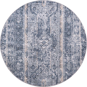 Blue 3' 1 x 3' 1 Portland Round Area Rug 85% Polypropylene & 15% Polyester Vintage Distressed Traditional Carpet for Home Decor for Sale at Rug Engine